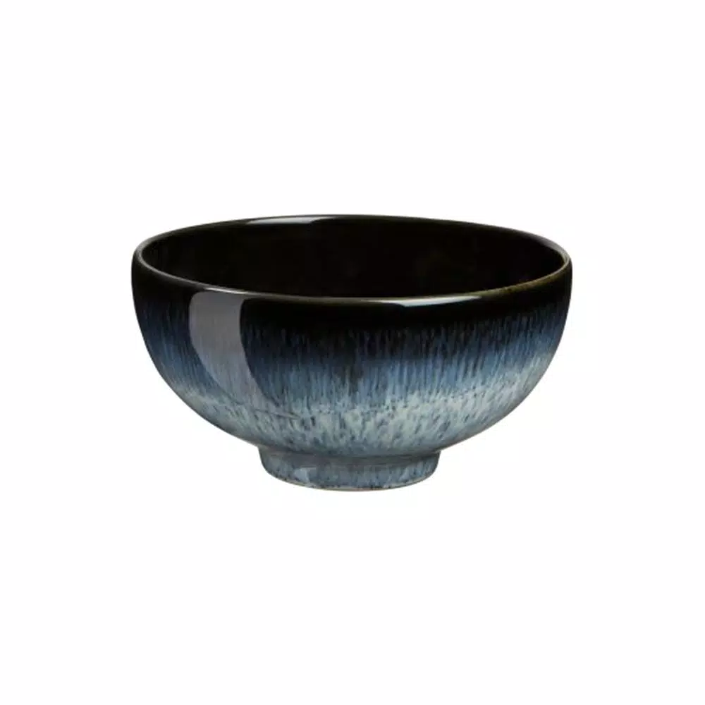 Denby Halo 4-Piece Rice Bowl Set, 5 in. Blue/Black Glazed Clay Serving Bowls