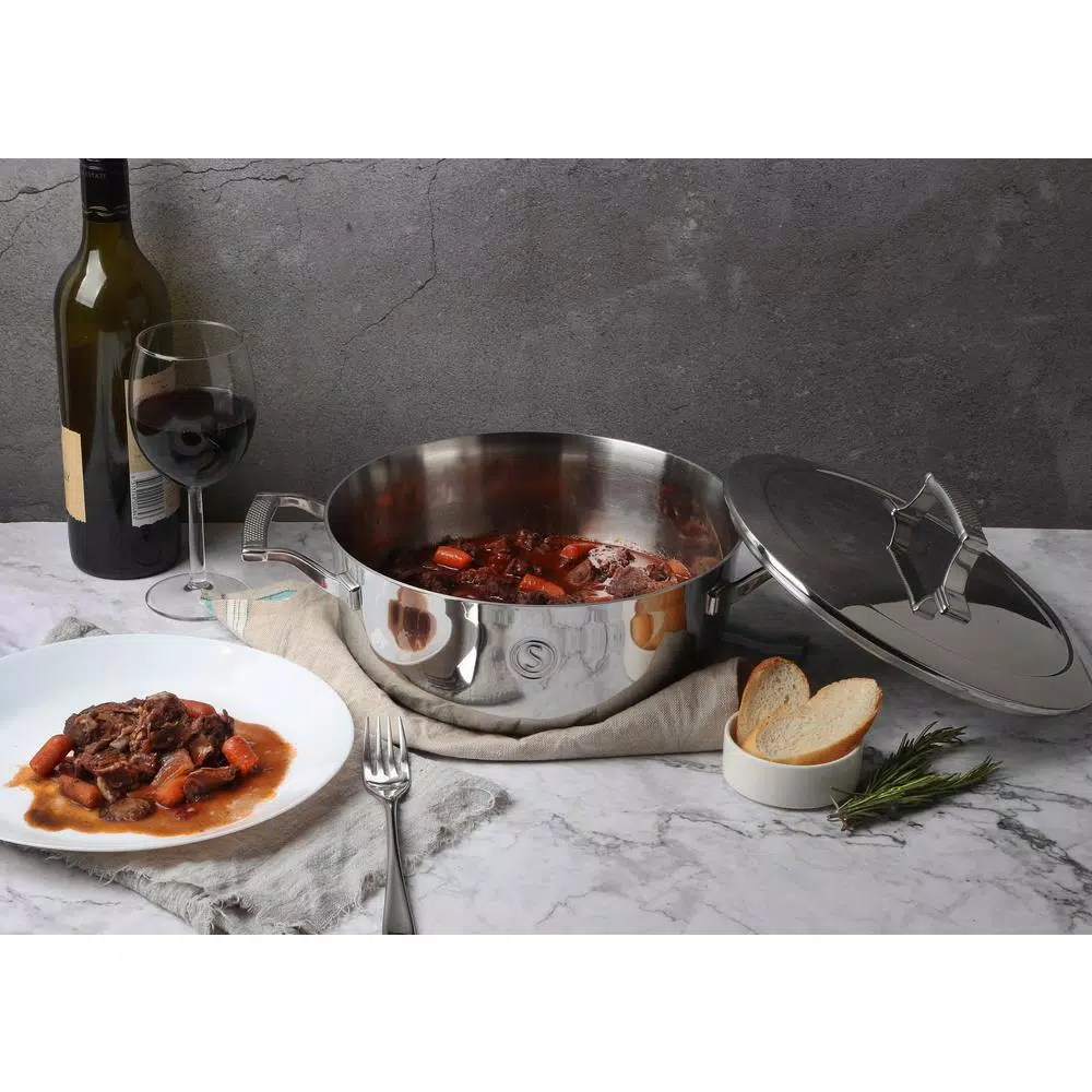 Saveur Selects 4 qt. Tri-Ply Stainless Steel Chef's Pan with Lid