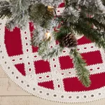 VHC Brands 21 in. Red Margot Farmhouse Christmas Tree Skirt with Diamond Cut Lace thumbnail 4