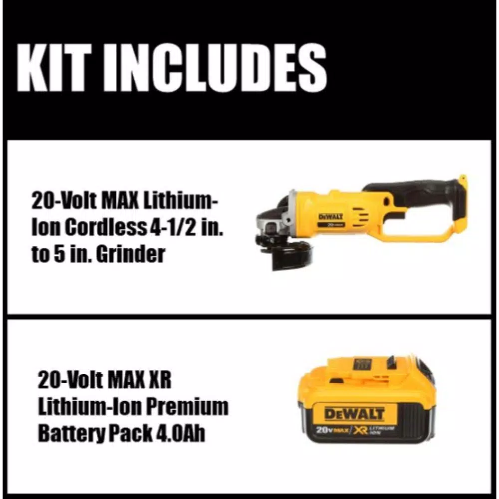 DEWALT 20V MAX Cordless 4.5 in. Angle Grinder with (1) 4.0Ah Battery