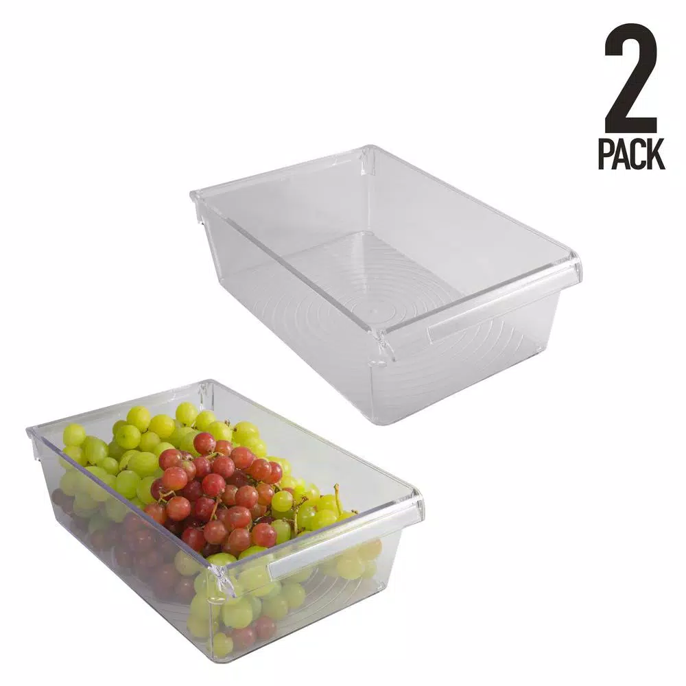 Kitchen Details 2 Pack Slim Refrigerator & Pantry Storage Bins, Airtight Food Containers