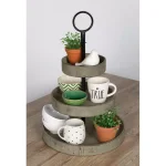 Kate and Laurel Woodmont Gray 3-Tiered Solid Wood Decorative Tray - Rustic Farmhouse Style thumbnail 4