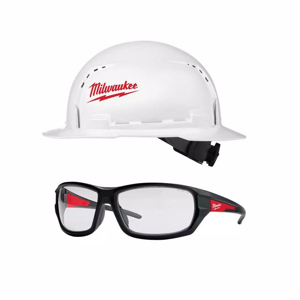 Milwaukee BOLT White Type 1 Class C Full Brim Vented Hard Hat with Performance Safety Glasses Kit