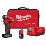 Milwaukee M12 FUEL 1/4 in. Stubby Brushless Cordless Impact Wrench Kit with Two Batteries and Charger thumbnail 1