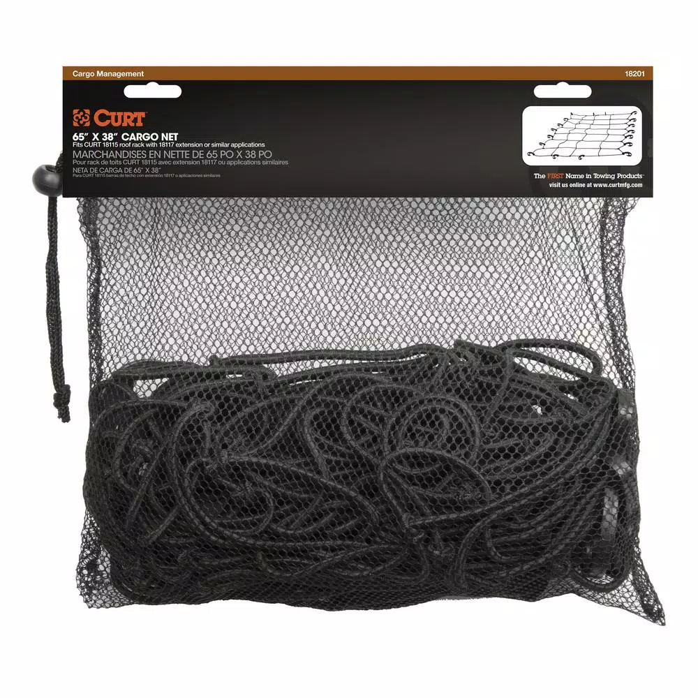 CURT 65" x 38" Extended Roof Rack Cargo Net, Black Nylon