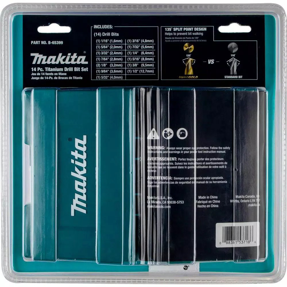 Makita Impact GOLD 14-Piece Titanium Nitride Coated Hex Shank Drill Bit Set