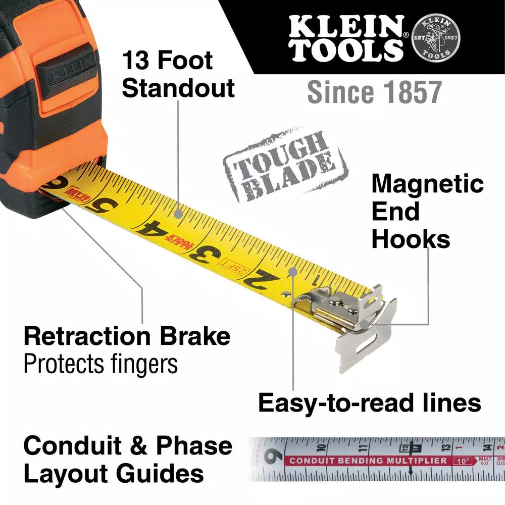 Klein Tools 25 ft. Tape Measure with 13 ft. Standout and Magnetic Double-Hook
