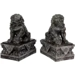 Oriental Furniture 18 in. Sitting Foo Dog Decorative Statues - Gray Resin Guardian Lions thumbnail 2