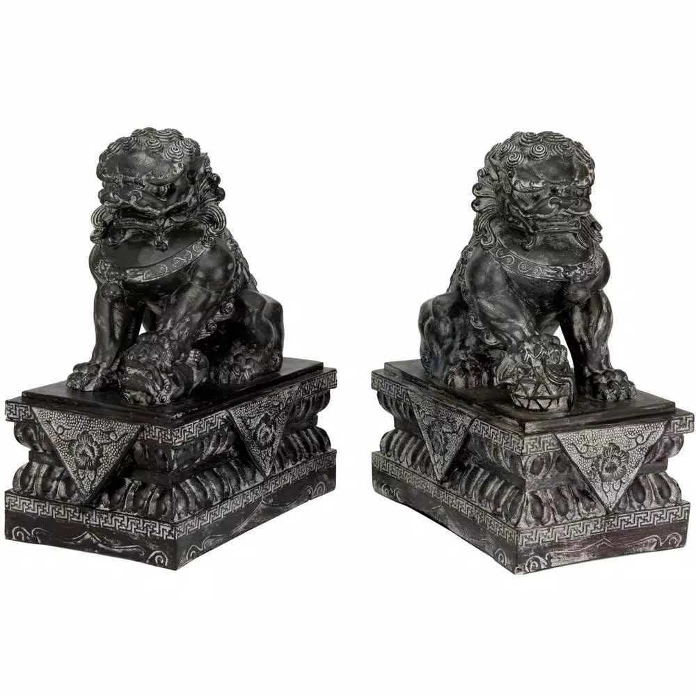 Oriental Furniture 18 in. Sitting Foo Dog Decorative Statues - Gray Resin Guardian Lions