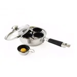 ExcelSteel 4-Cup 18/10 Stainless Steel Egg Poacher with Silicone Grip and Tempered Glass Lid thumbnail 6