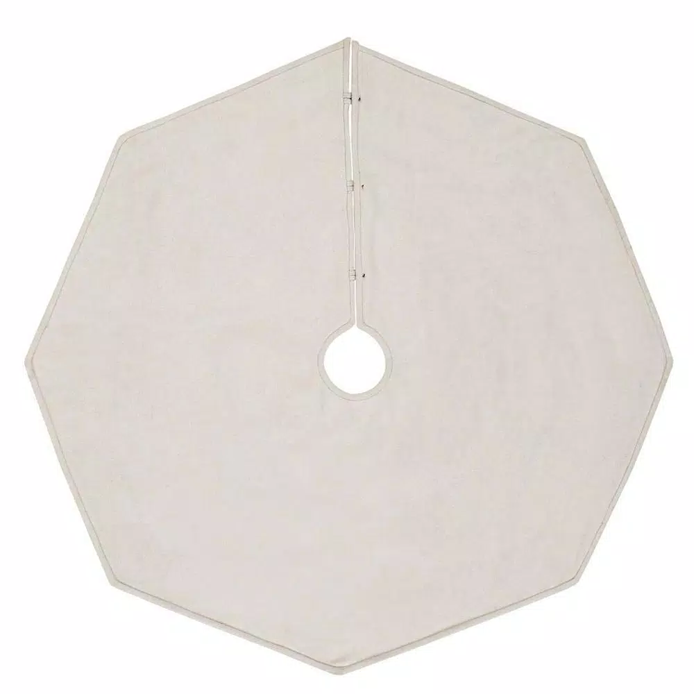 VHC Brands 48 in. Liv Pebble Grey Traditional Christmas Tree Skirt with Nordic Trim