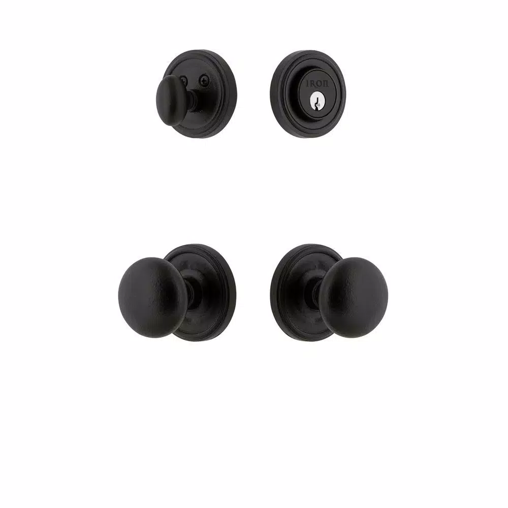 Unbranded Loch Rosette Black Iron Handleset Combo Pack with Keep Door Knob