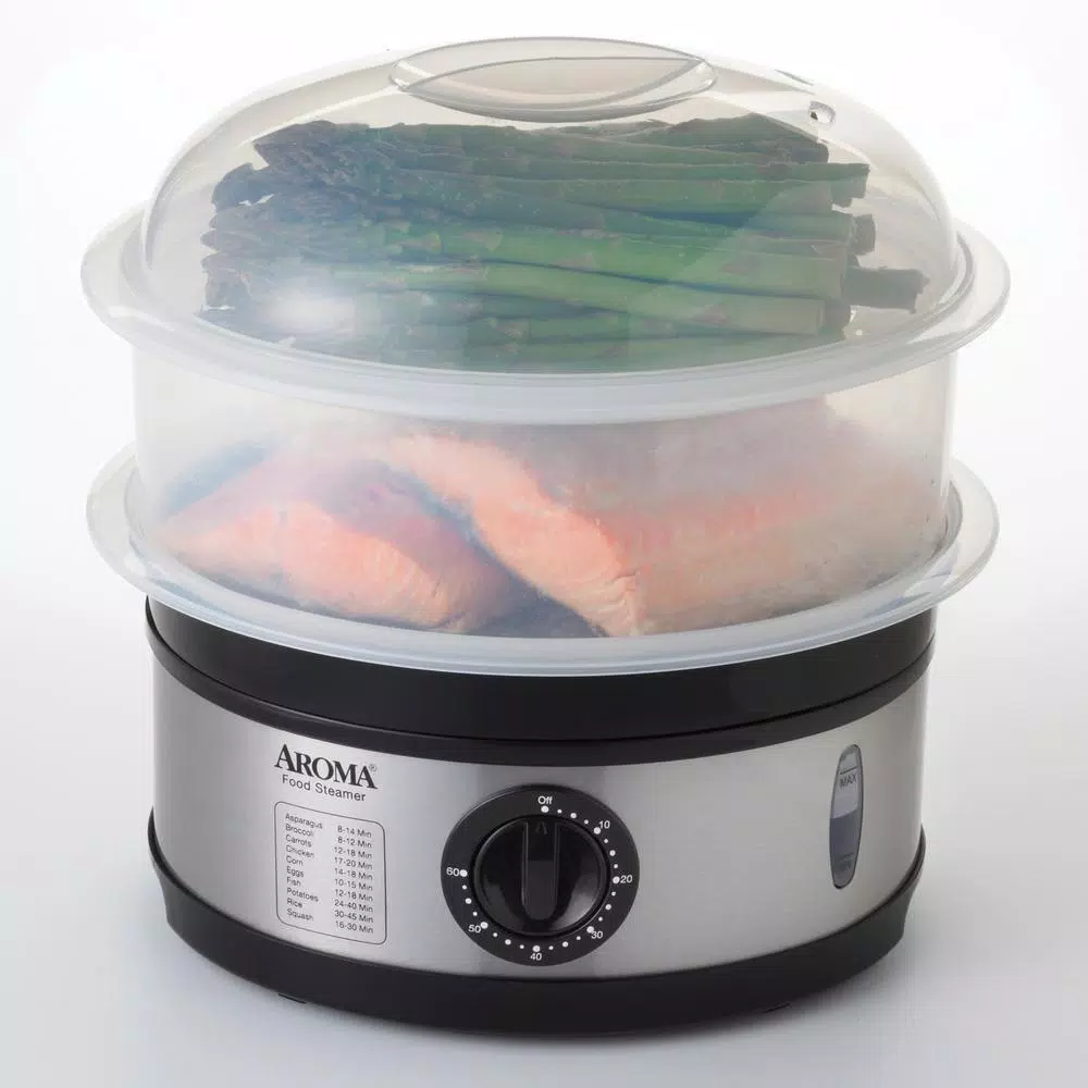 AROMA 20-Cup Stainless Steel Food Steamer, 5-Quart Double Tier Capacity