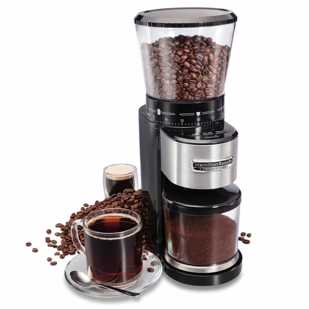 Hamilton Beach Professional Conical Burr Digital Coffee Grinder, 39 Grind Settings, Black & Stainless Steel