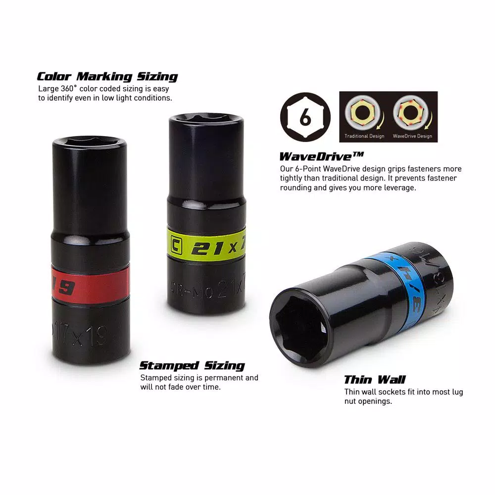 Capri Tools 1/2 in. Drive SAE/Metric 4-Piece Impact Flip Socket Set