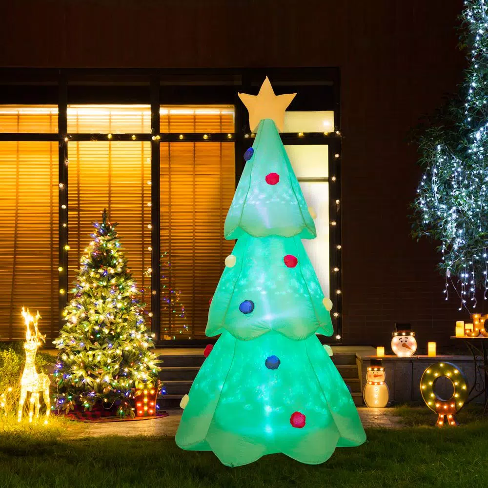 Glitzhome 9 ft. Lighted Inflatable Christmas Tree Decor with Metallic Ornaments and Gold Star
