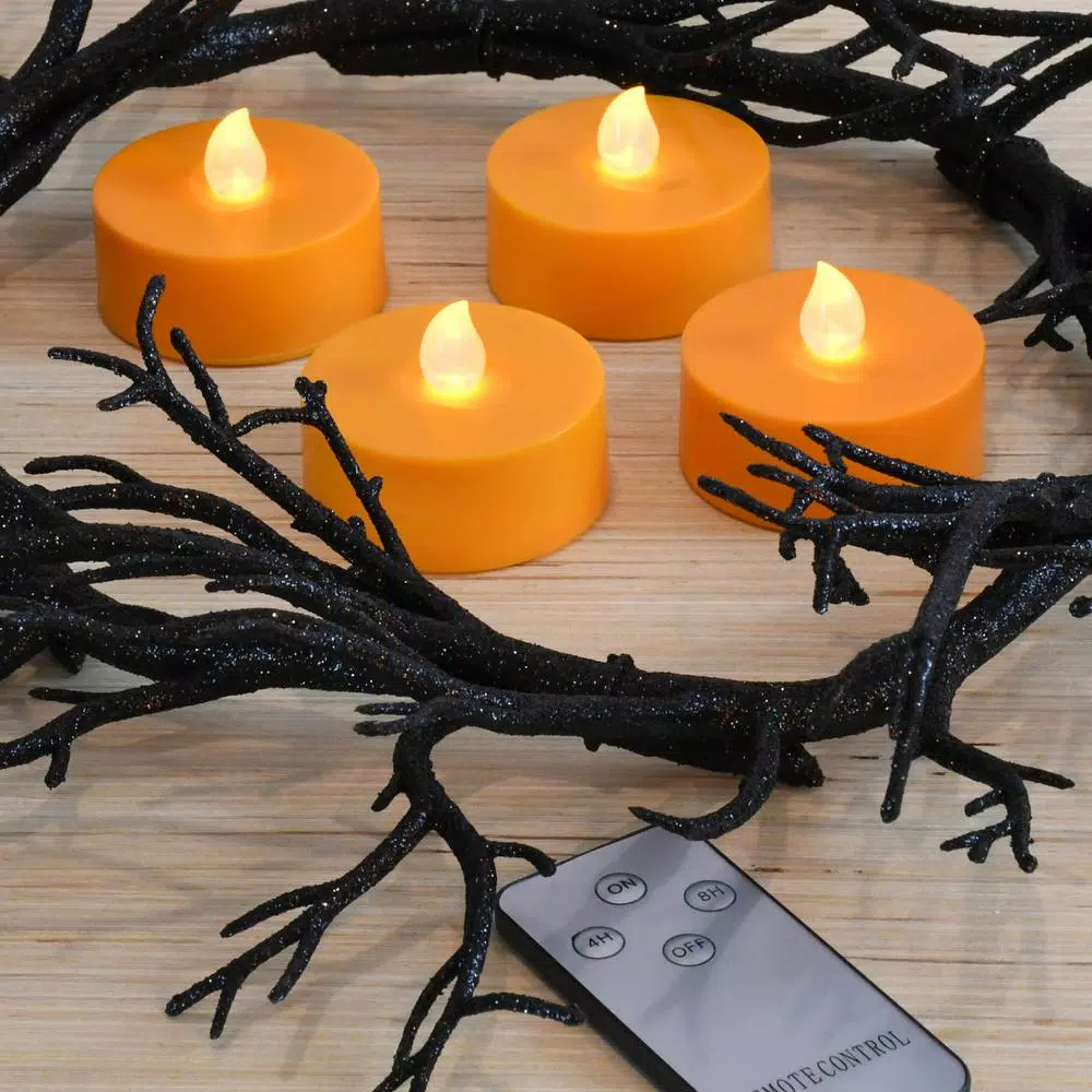 LUMABASE Orange Extra Large LED Tea Light Candles with Remote Control and Dual Timers, 4-Count