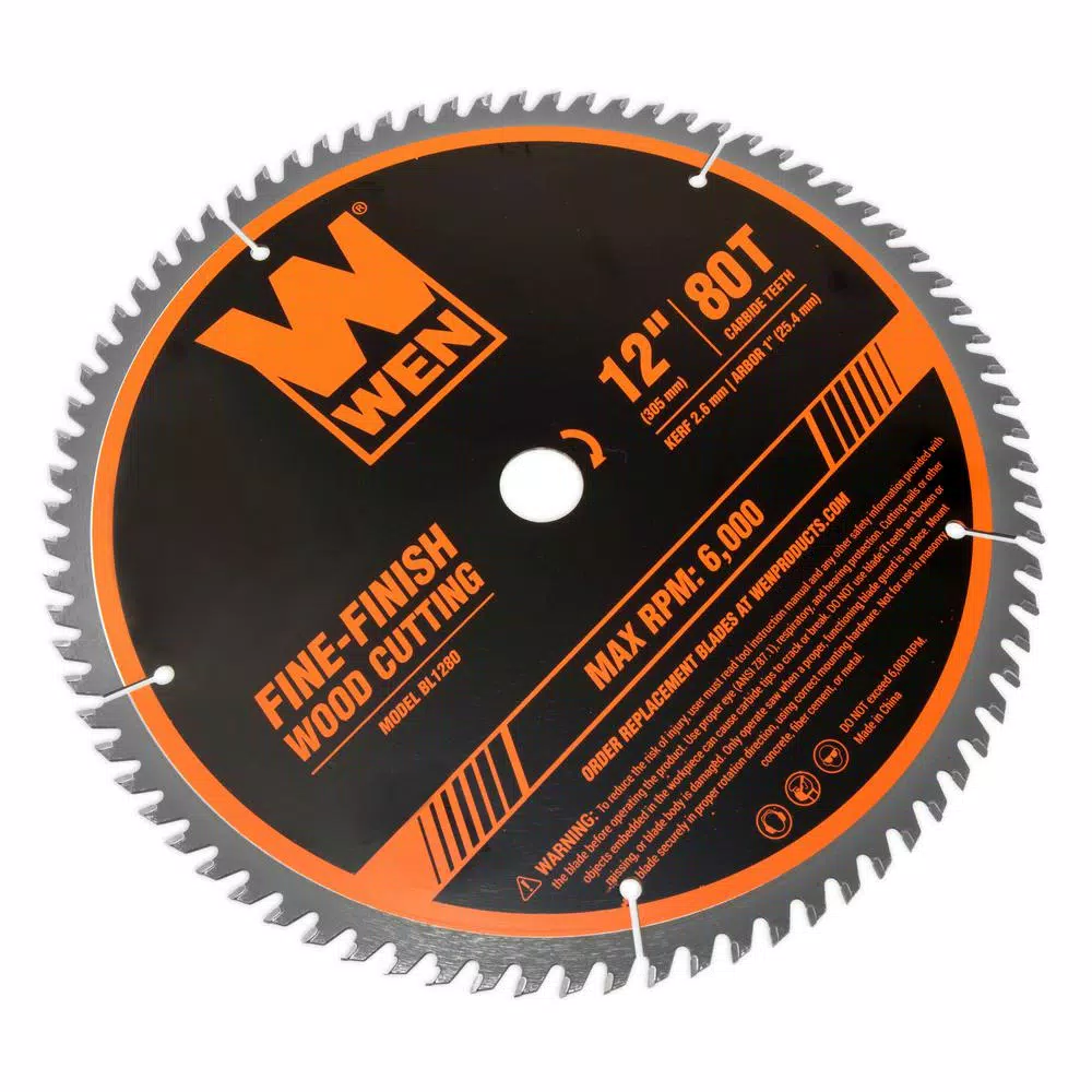 WEN 12-Inch 80-Tooth Fine-Finish Professional Woodworking Saw Blade