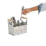 Mind Reader Silver Galvanized Steel Utensil Caddy - Kitchen Condiment & Flatware Organizer thumbnail 2