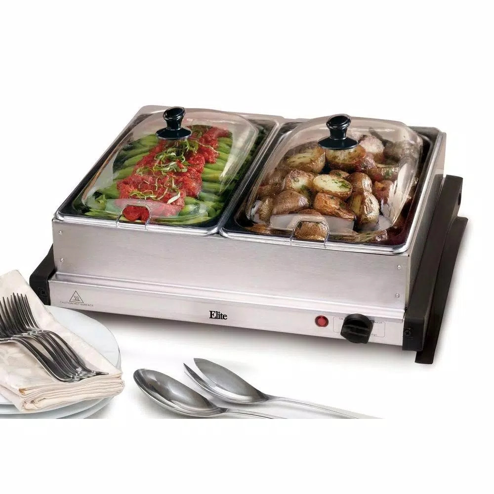 Elite Electric Double Buffet Server and Flat Warming Tray, Stainless Steel