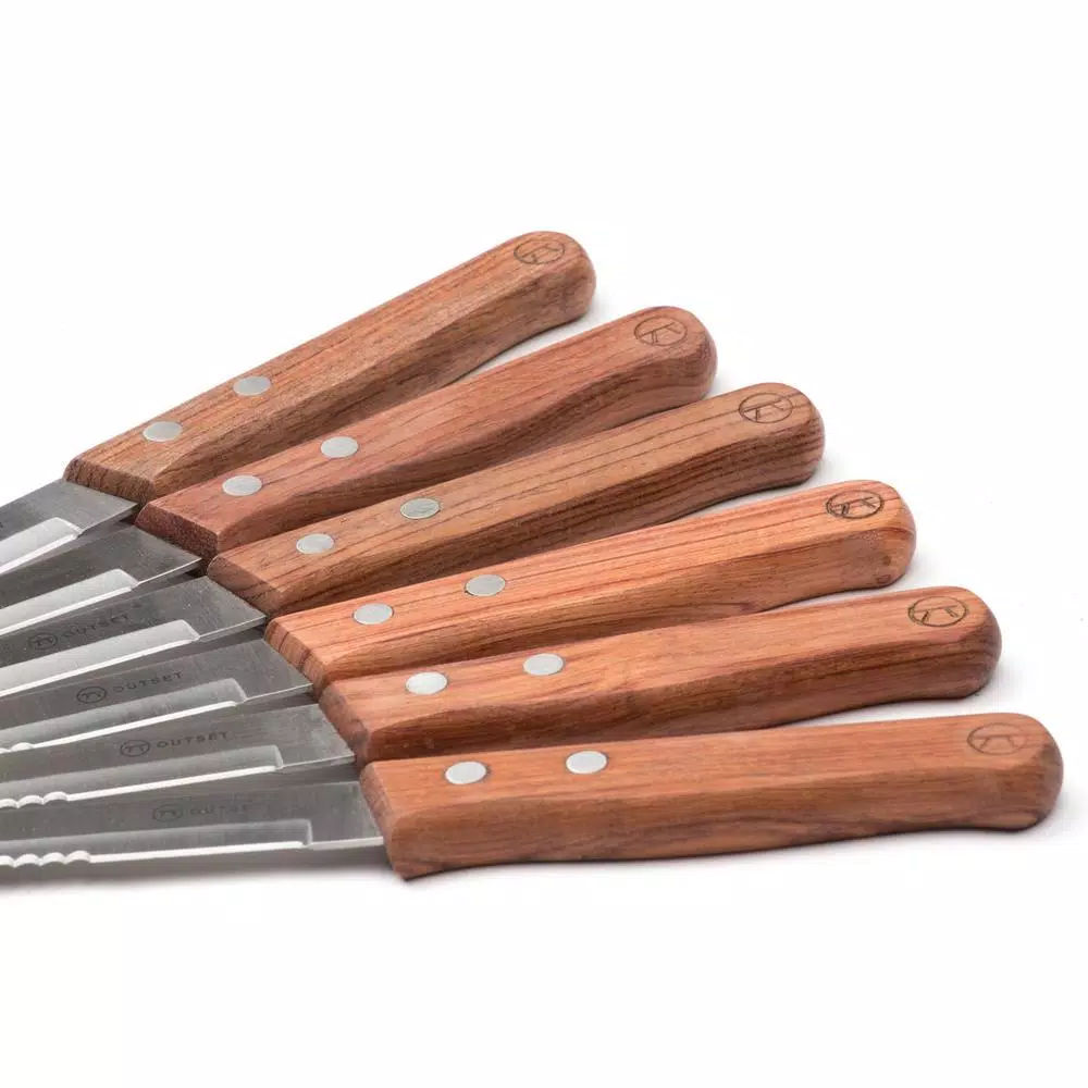 Outset Rosewood 6-Piece Stainless Steel Steak Knife Set with Serrated Edges