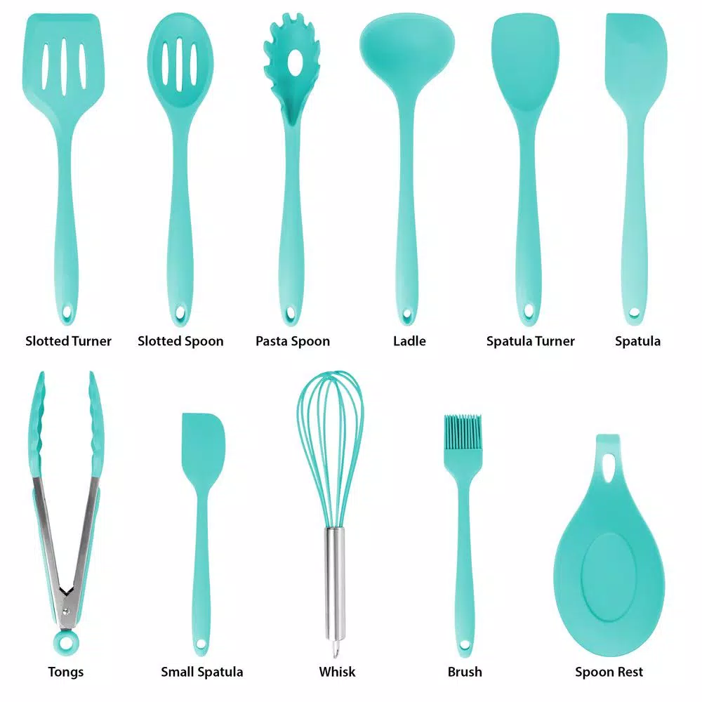 MegaChef 12-Piece Light Teal Silicone Kitchen Utensil Set
