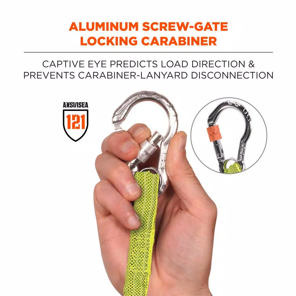 Ergodyne Squids 3100 Shock-Absorbing Tool Lanyard, Single Carabiner, Lime