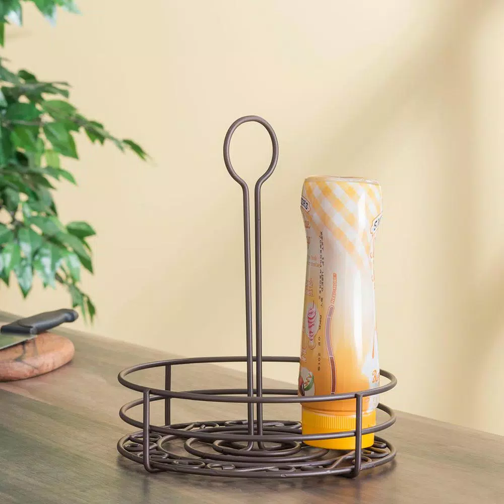 Home Basics Bronze Coated Steel Condiment Caddy Organizer, 7.37 in x 7.37 in