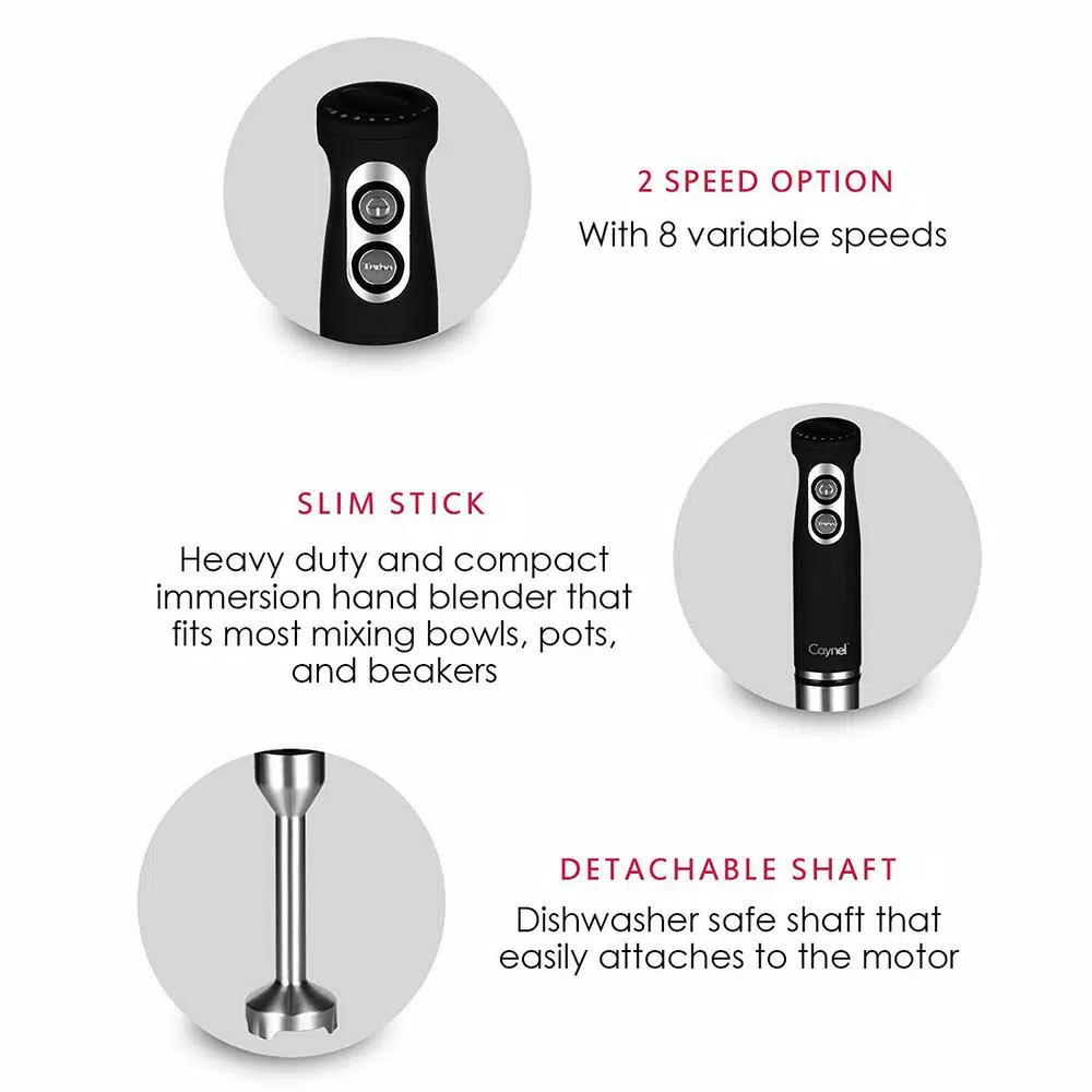 Boyel Living 6-in-1 Black Stainless Steel 500W Immersion Hand Blender Set with 8-Speed Control