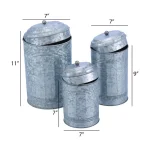 Benzara 3-Piece Rustic Galvanized Metal Kitchen Canisters Set - Distressed Gray Farmhouse Storage Jars thumbnail 5