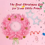 Costway 24 in. Pink Artificial PVC Christmas Wreath with Ornament Balls and Golden Bow thumbnail 6