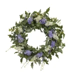 Gerson International 24 in. Hyacinth and Lavender Twig Wreath, White and Purple Floral Decor thumbnail 1