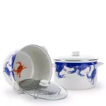 Golden Rabbit Blue Crab 18 qt. Porcelain-Coated Steel Stock Pot Set with Glass Lid and Rack thumbnail 1