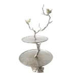 A & B Home Iron Branch Two-Tiered Silver Metal Serving Tray with Decorative Bird Accents thumbnail 1