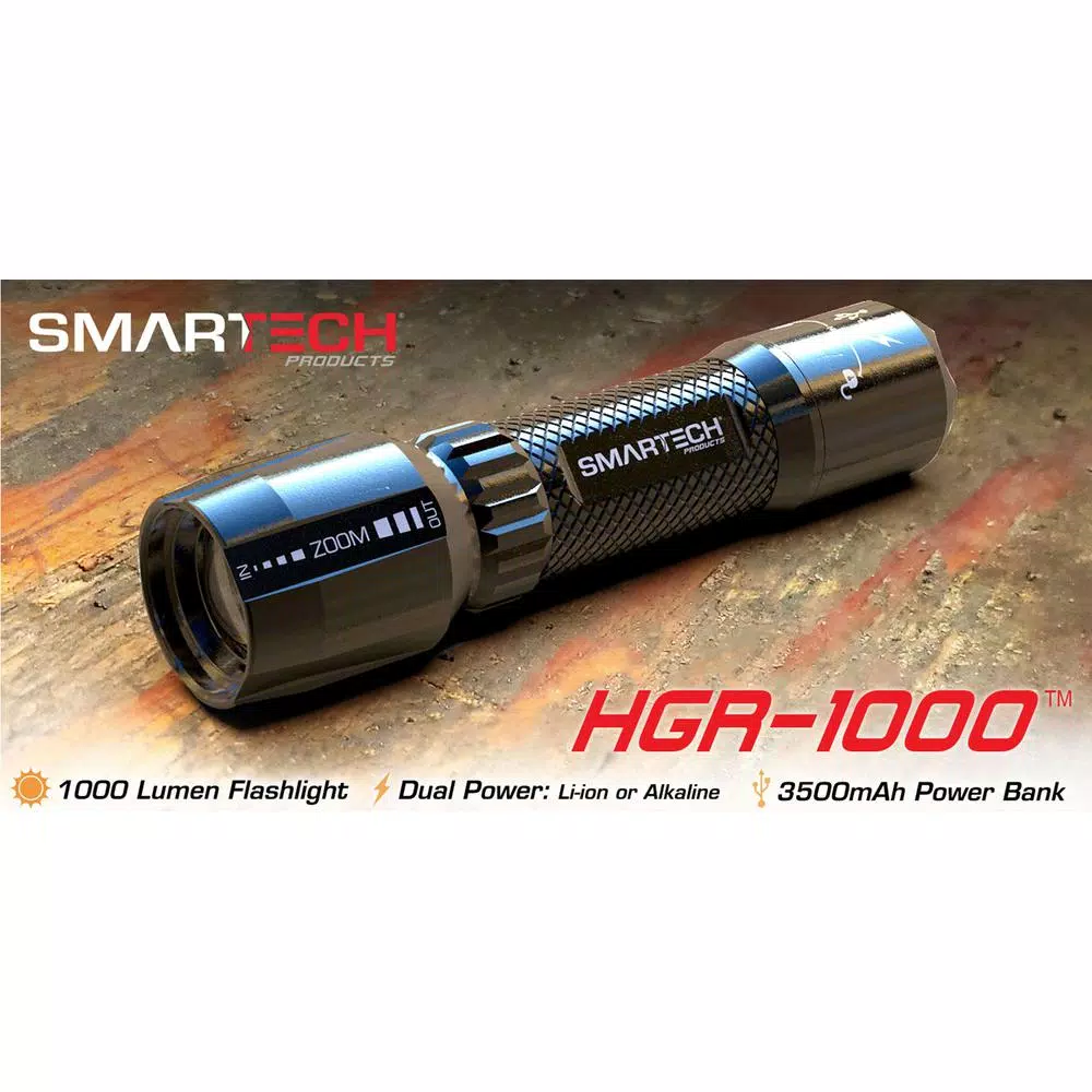 Smartech Products HGR-1000 1000 Lumens Dual Powered Rechargeable LED Flashlight and 3500 mAh Power Bank