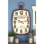 LITTON LANE 33 in. x 19 in. Antique Reproduction Style Wall Clock - Rustic Distressed Red & White thumbnail 4