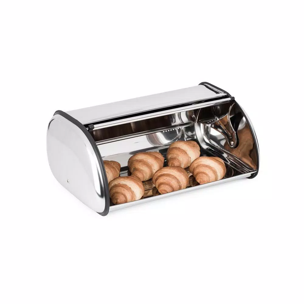 Jiallo Stainless Steel Large Bread Box, Modern Roll-Top Food Storage Container