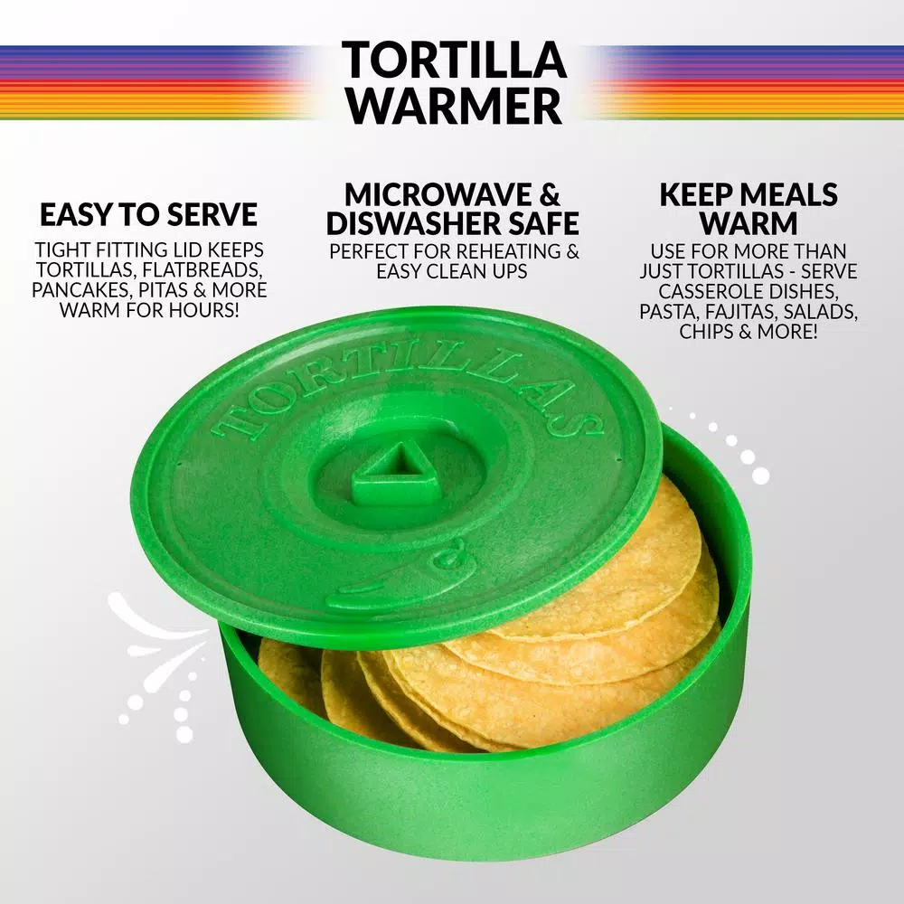 Taco Tuesday 5 Qt. Green Plastic Tortilla Warmer, Microwave Safe