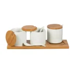 Unbranded Denmark Tools For Cooks 10-Piece White Porcelain Condiment Server Set with Bamboo Lids and Tray thumbnail 2