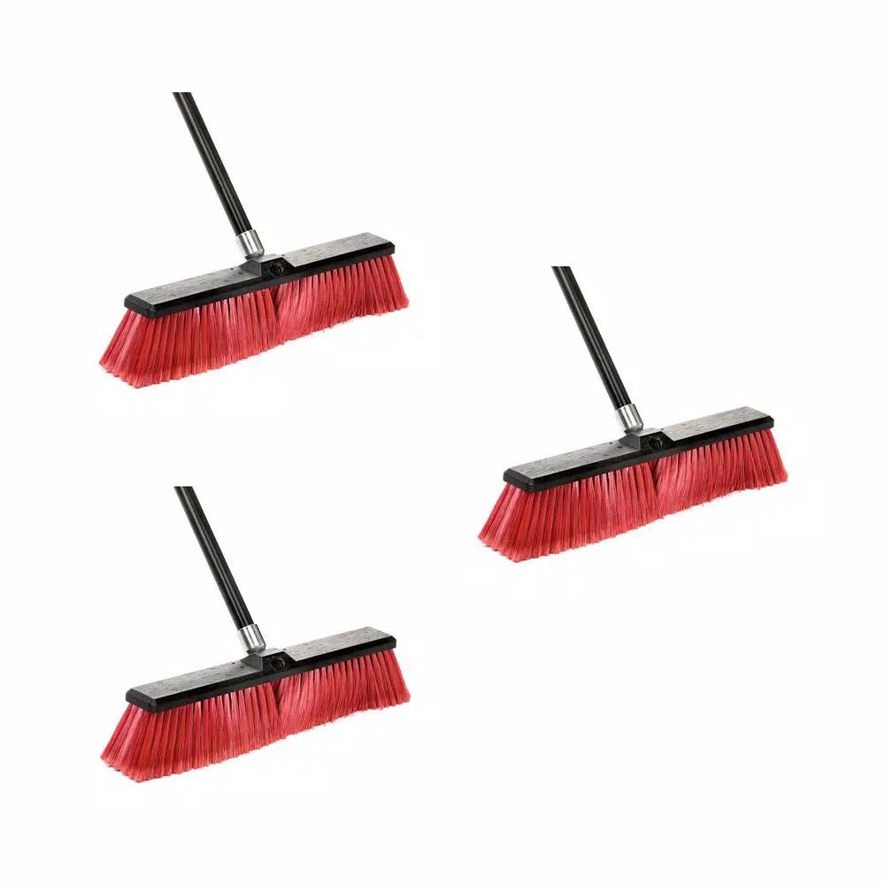 Alpine Industries 24 in. Red Indoor Outdoor Push Broom, 3-Pack