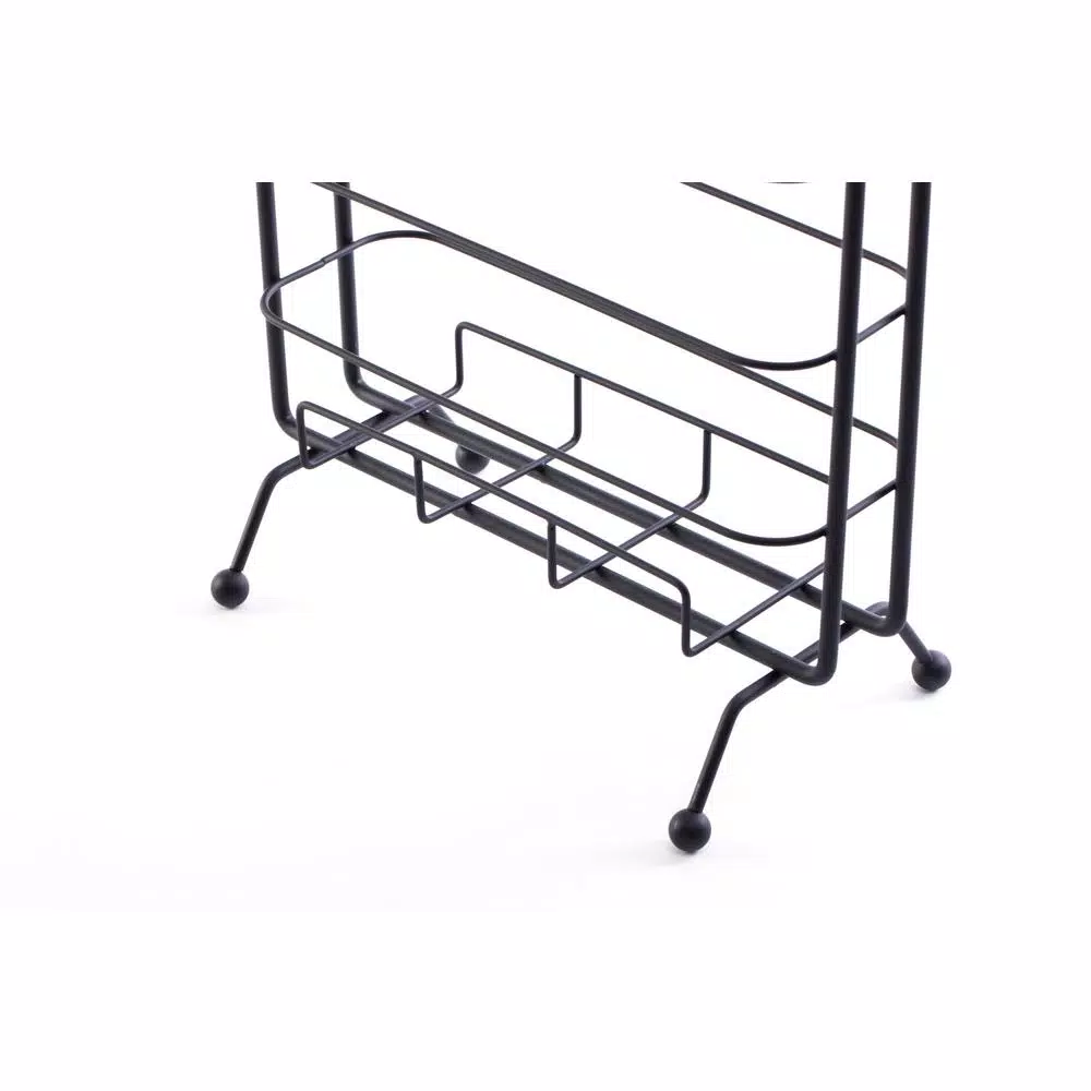 Basicwise Black Metal Toilet Paper Holder and Magazine Rack, Freestanding Dual-Purpose Bathroom Storage