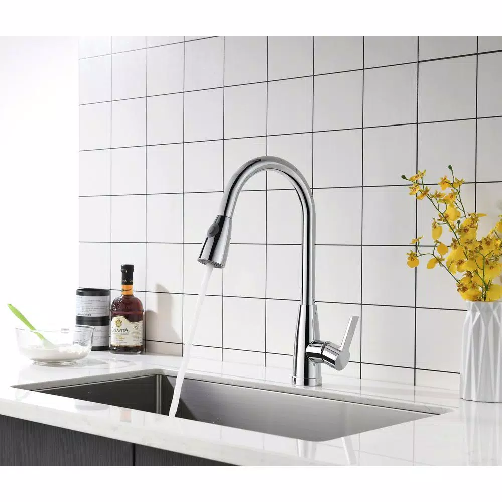 Vanity Art Chrome Single-Handle Pull-Down Kitchen Faucet with 360 Degree Swivel Spout