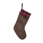 Glitzhome 19 in. Plush Christmas Stocking with Red and Green Plaid Cuff thumbnail 1