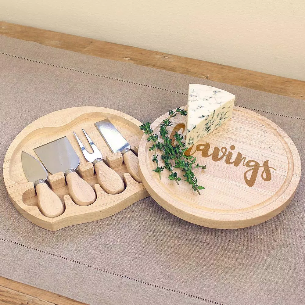 Cathy's Concepts Cravings 8 in. Wood Gourmet 5-Piece Cheese Board Set with Swivel Closure