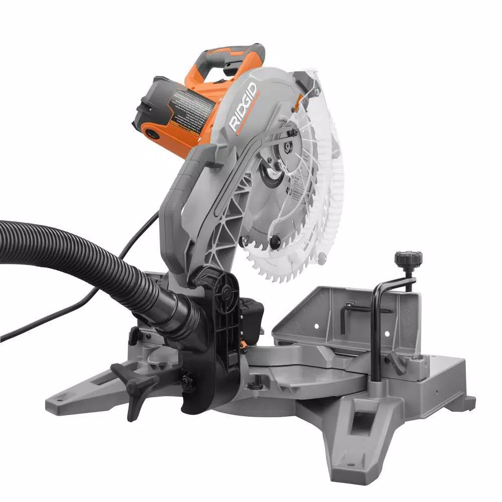 RIDGID 12 in. 15 Amp Dual Bevel Corded Miter Saw with LED and Universal Mobile Stand Kit