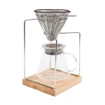 Old Dutch 20oz Stainless Steel Pour Over Coffee Maker Set with Glass Carafe and Rubberwood Base thumbnail 1