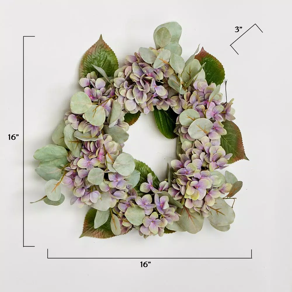 Unbranded 16 in. Purple Hydrangea Silk Flower Wreath with Variegated Petals