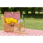 Vintiquewise Piccadilly Willow Picnic Basket with Red and White Gingham Lining and Folding Handles thumbnail 4