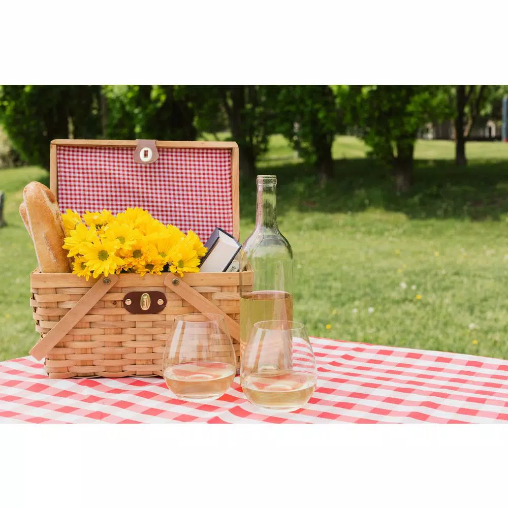 Vintiquewise Piccadilly Willow Picnic Basket with Red and White Gingham Lining and Folding Handles