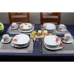 Lorren Home Trends 16-Piece Square Porcelain Dinnerware Set, Red and Tan Floral Design, Service for 4 thumbnail 5